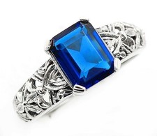 2CT Treated Sapphire 925 Solid Sterling Silver Art Deco Ring Jewelry Sz 6,7 AZ2