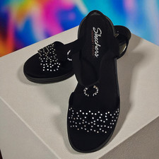 Skechers Womens Rumblers Queen B Rhinestone Embellished Wedge Sandals Sz 9 NWOB