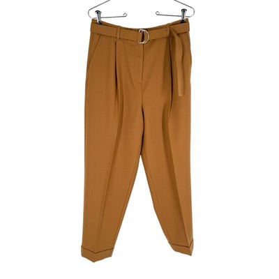 J Crew Wool Pleated Pants Womens Size 8 Caramel High Rise Tapered Leg Cuff
