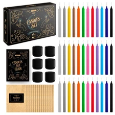 36 Colored 5 Inch Taper Candles for Witchcraft with 6 Spell Holders Chime