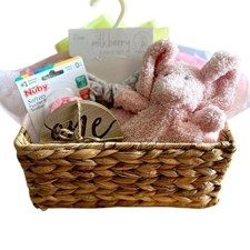 Welcome Baby Girl Gift Basket Set Baby Shower Bamboo Sleeper Elephant Pink 0-3