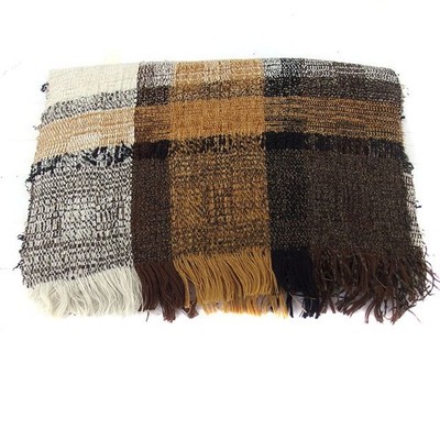 [] MAX&CO. Check pattern muffler fringe brown tea /FT1 Ladies [Vector clothes]