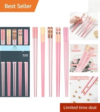 Family-Style Pink Chopsticks Set - Ergonomic Dishwasher Safe Fiberglass, 5 Pairs