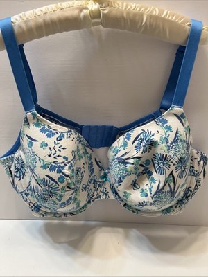 Ambrielle Bra 40DD Organic Cotton Demi White Blue Flowers Regular Or Racer Back