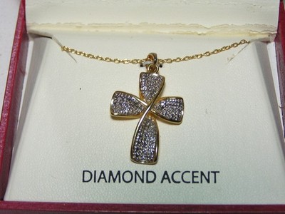 ...Ross Simons Fancy 2-Tone Sterling Silber, Diamant Kreuz Anhänger Halskette...