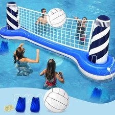 Inflatable Pool Games Volleyball Net Pool Float Set with 19" Beach Ball, Lightho