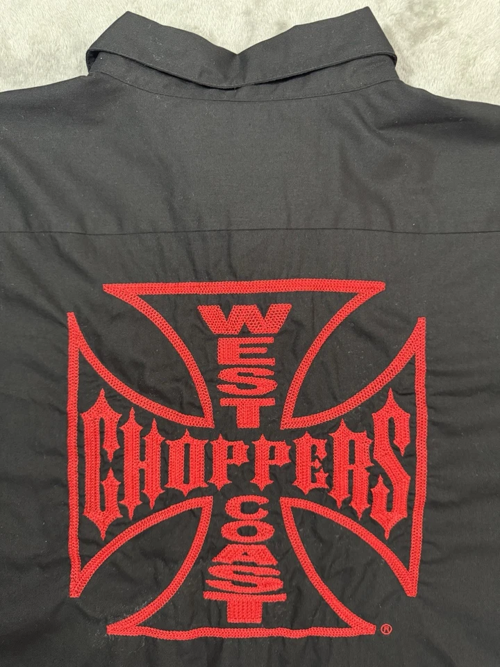 Camisa de Trabajo West Coast Choppers Jesse James Para Hombre L Negra Roja Bordada Espalda Y2K Foto 3 de 4