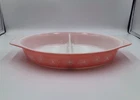 Vintage Pyrex Pink Daisy Oval Divided Casserole Dish 1.5 qt 1950s