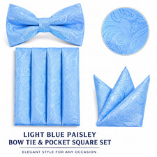 Men's Paisley Cummerbund Bow Tie Set for Weddings, Prom Black Tie