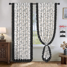 Floral Linen Curtains for Living Room 84 Inch Length Farmhouse French Bedroom Cu