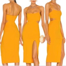 NWT H:OURS Haydon Yellow Cutout Midi Dress Spaghetti Straps Side Slit xs