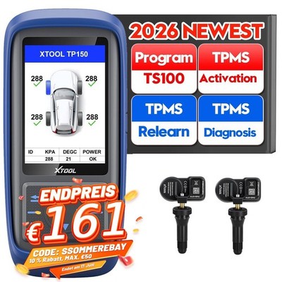 2026 XTOOL TP150 WiFi TPMS-Programmiergerät OBD2-Scanner mit 2 TS100-Sensoren