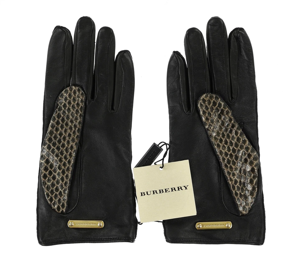 Burberry Women's Black Silk Lined Snake Skin Gloves Sz 6.5" (Small) 143843 - Image 2 of 2