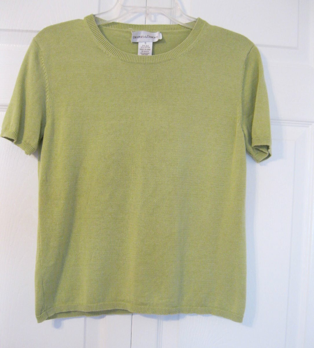 Green Silk Cotton Sweater Size S 6 8 M Fine Gauge… - image 3