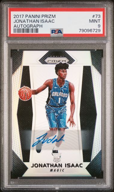JONATHAN ISAAC 2017 PANINI PRIZM SILVER PRIZMS AUTO RC #73 PSA 9 MINT