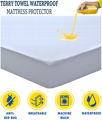 EXTRA DEEP WATERPROOF TERRY TOWEL MATTRESS PROTECTOR FITTED BED COVER NON NOISY - Picture 33 of 48