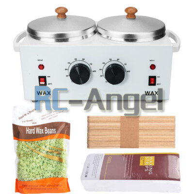 Professional Double Pot Wax Warmer Heater W/300g Beans+40 pcs Wooden Sticks kit