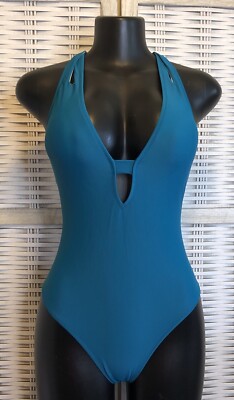 NWT Cupshe Womens One Piece Swimsuit  Small Teal Low Cut