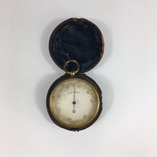 Antique Cased Brass Pocket Barometer Unsigned Case A/F 5cm Diameter