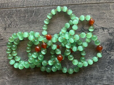  Beautiful Natural Cat's Eye or Chrysobery w/ Agate Stone Bracelet 9.5mm Beads