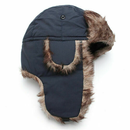 Men Real Rabbit Fur Russian Hat Ushanka Winter Warm Snow Ski Trapper Aviator Hat - Picture 17 of 18