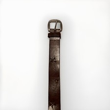 Brown Leather Belt, Brass Buckle, Floral Theme