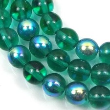 50 Czech Glass Round Beads - AB Emerald moonstone 6mm