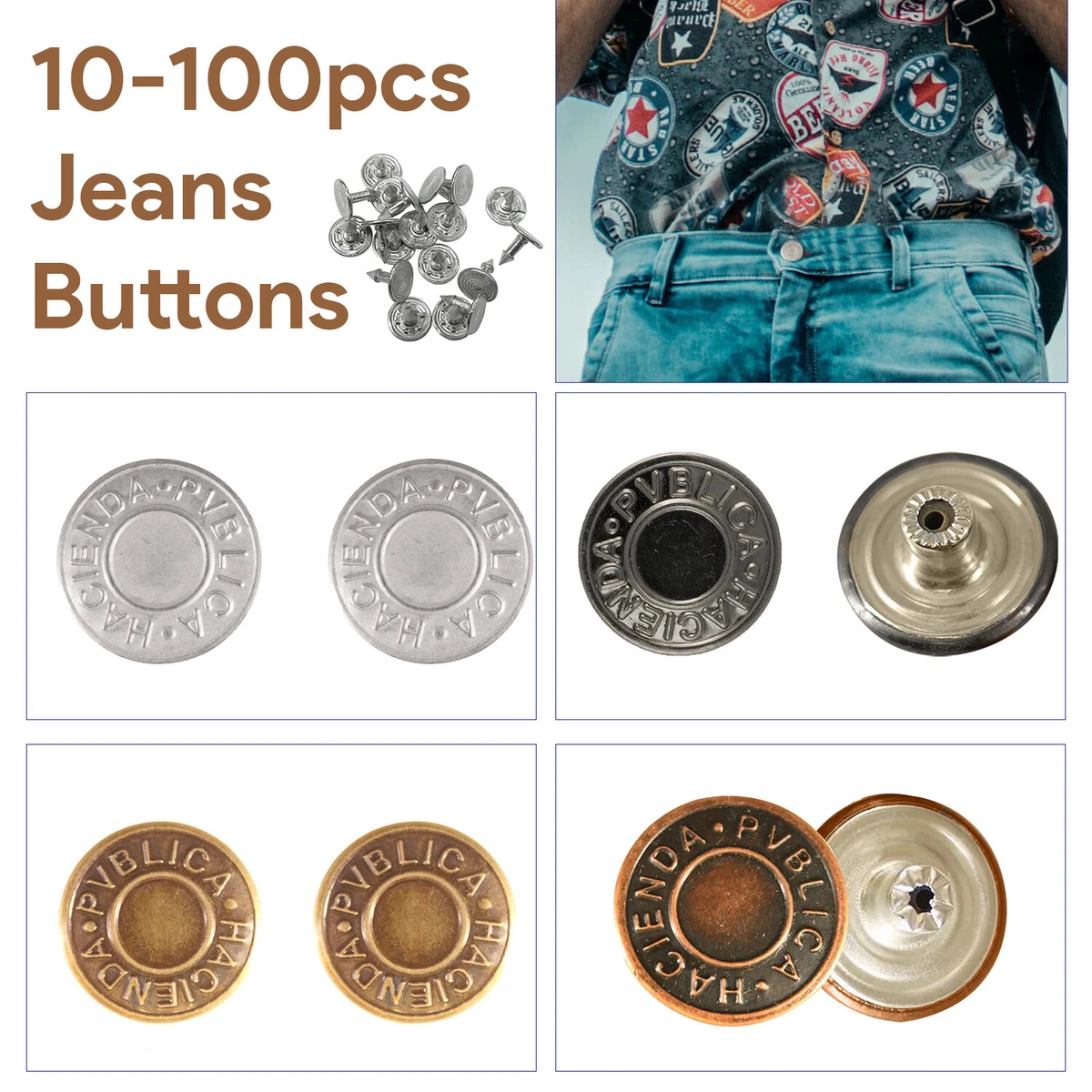 Hammer on Denim Replacement Jeans Buttons for Leather Coats Jacket
