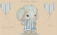 New Baby - Baby Elephant in Blue Counted Cross Stitch CHART No. 5-125