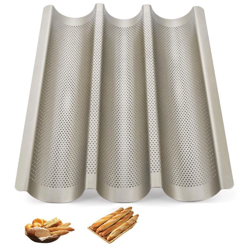 Baguette-Backblech Backform Antihaftbeschichtung 3 Mulden Antihaft-Beschichtung