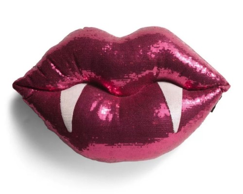 NOVOGRATZ Vampire Lips Fangs Throw RACHEL ZOE Pink Fangs Pillow Halloween SET - Picture 5 of 5