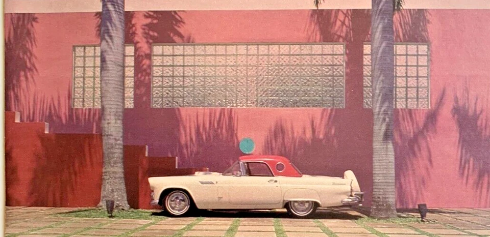 Foto de casa 1955 Ford Thunderbird 13"x10" capota rígida vermelha branca meados do século rosa - Imagem 2 de 2