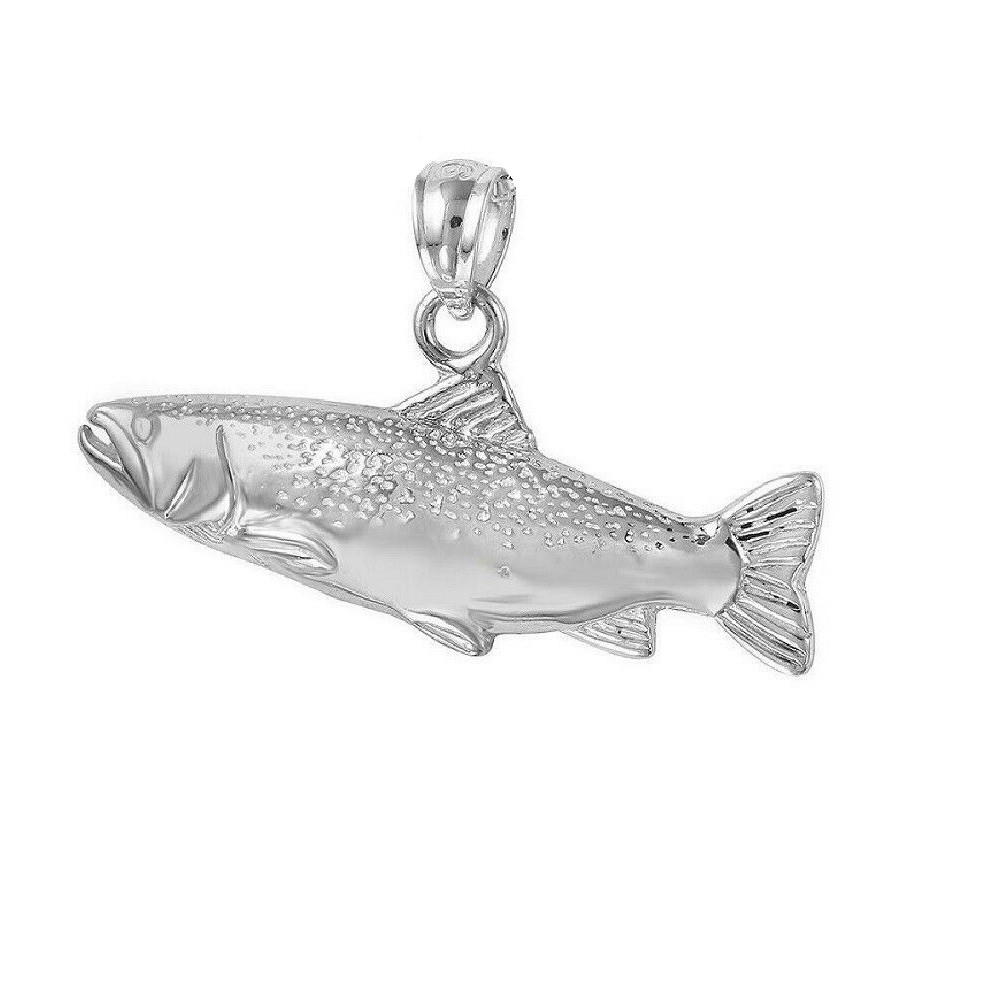 Sterling Silver SALMON Fish Pendant / Charm, Made in USA, Italian Box Chain