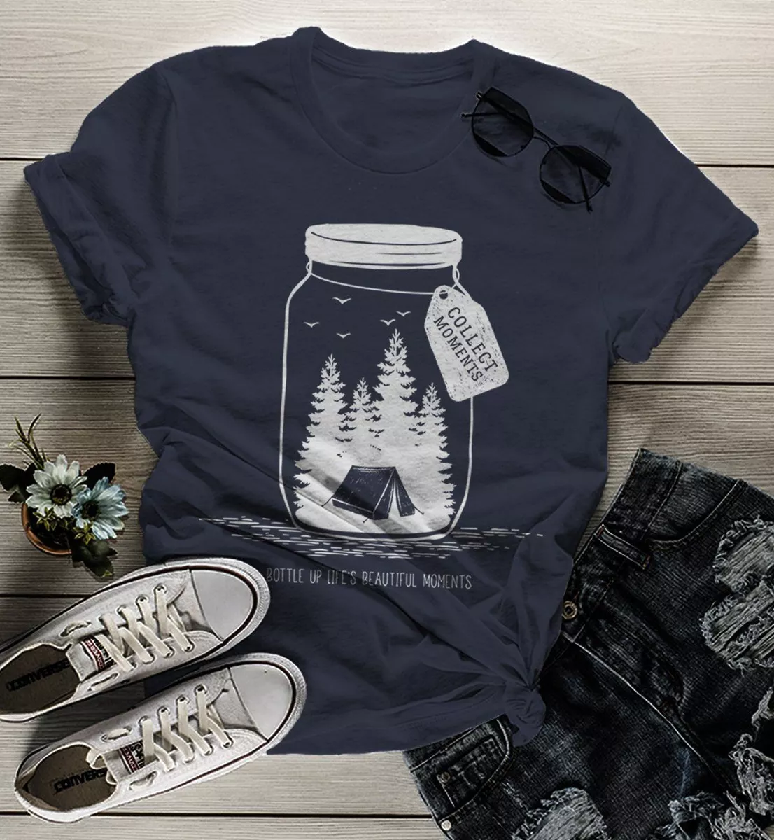 Women s Camping T Shirt Mason Jar Graphic Tee Collect Moments