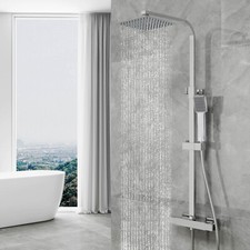 Bathroom Thermostatic Exposed Shower Mixer Twin head Large Square Bar Set Chrome