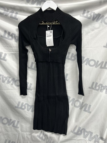 Urban Revivo STRUKTURIERTES STRICK-MINIKLEID 2 in1 schwarz Größe M - Bild 6 von 6