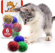 Jumbo Sparkle Ball Tuff Kitty Puff  Cat Toy - 6 Pak