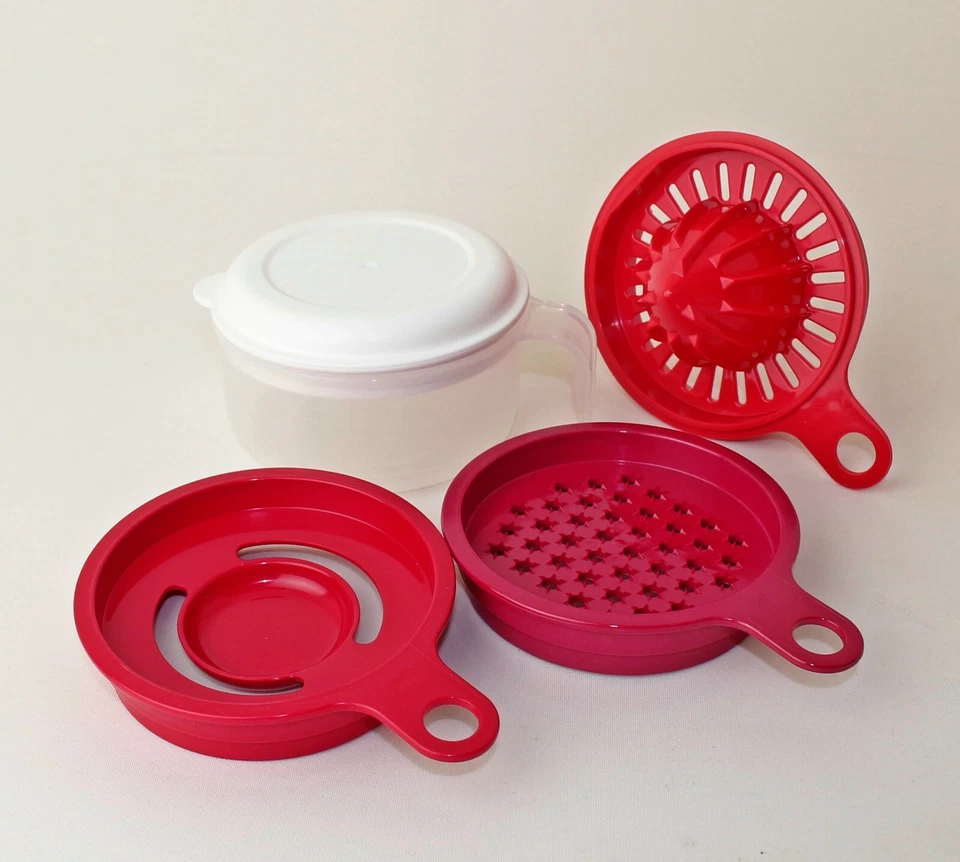 TUPPERWARE Küchenperle ROT 200ml Zitruspresse Eitrenner Reibe mit Deckel weiß - Bild 2 von 3