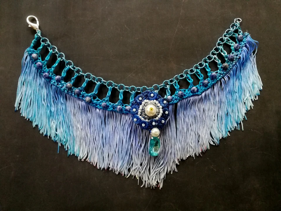 Joyería Mujer Vintage Collar Gargantilla Bordada Lujo Macramé Flecos Cristal Foto 3 de 4