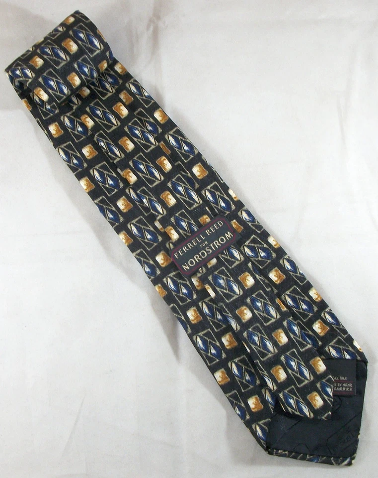 Corbata de cuello de seda con gemas negras azules y doradas FERRELL REED de 58" de largo x 4" de ancho (E979) Foto 3 de 3