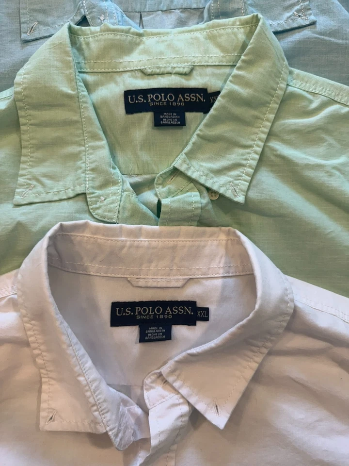 U.S. Polo Assn. Button Down Shirt Set Mens XXL Set of 3 Blue Green White Collar - Image 2 of 4