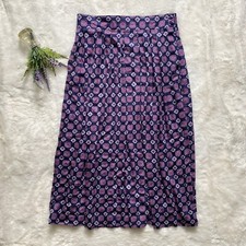 Worthington Vintage Pleated Midi Skirt Size 14 Navy Medallion Geometric Print