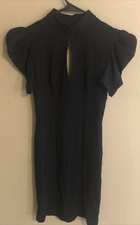 BEBE Women's Black Bodycon Short Sleeve Keyhole Front Party Dress - Size XS