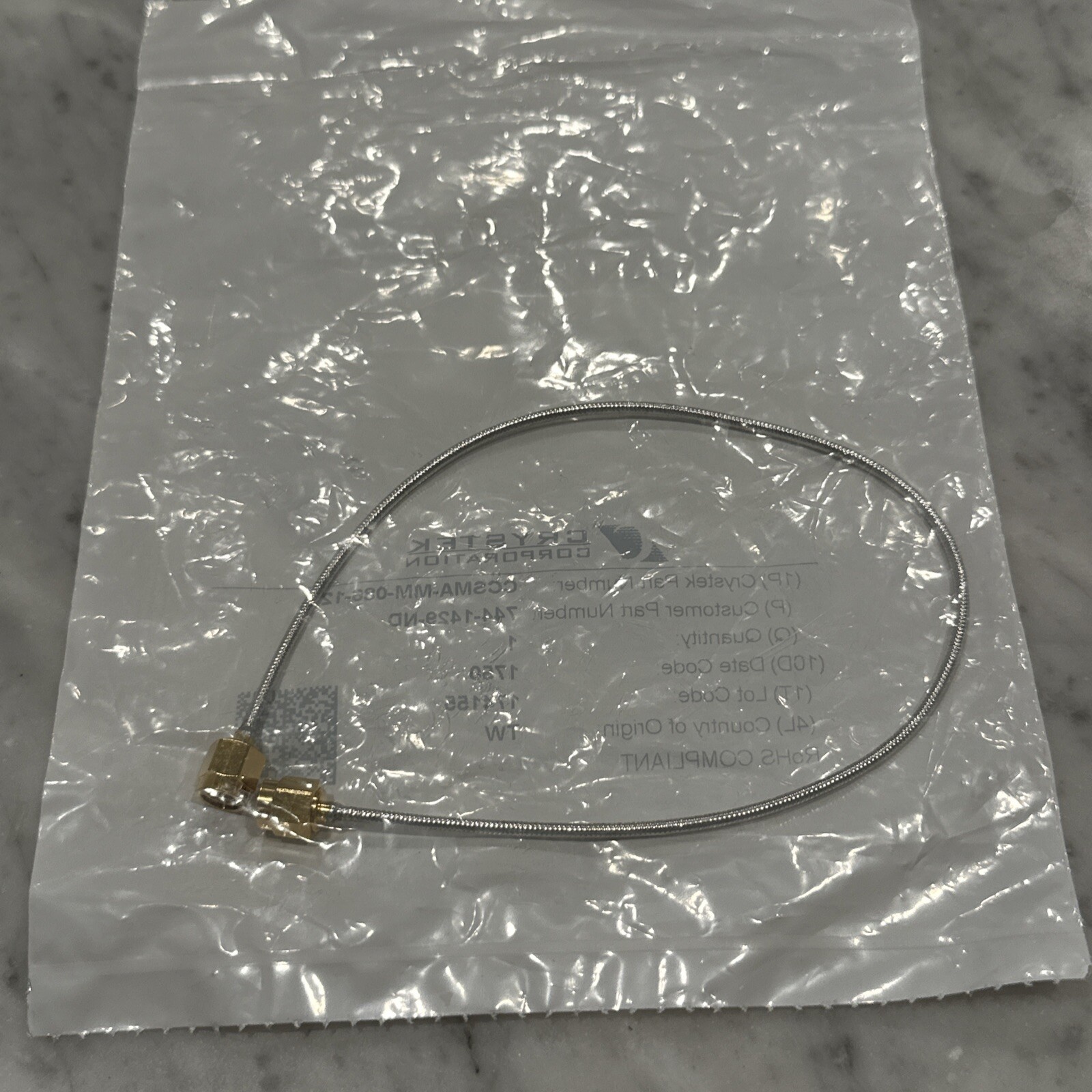 Crystek Microwave 12 GHZ Hand Formable .086 Coax Cable CCSMA-MM-086-12