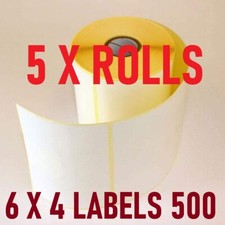 5 x ROLLEN Zebra GK420D 100 mm x 150 mm 6 x 4" WEISS direkte Thermoetiketten 2500 UK
