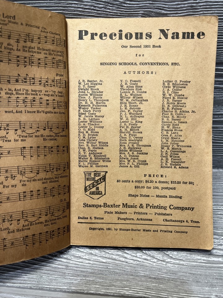 Precious Name Hymnal Songbook Vintage 1951 Stamps Baxter Softcover