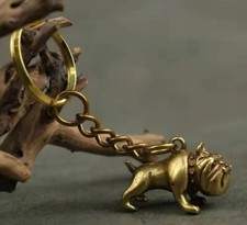 Brass Bulldog Keychain Pendant Animal Statue Small Sculpture Figurine Decor Gift
