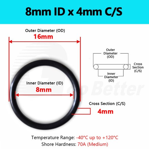 4mm Cross Section NBR 70 O-Rings Nitrile Rubber 4mm-387mm ID Oil Resistant Seals - Picture 22 of 160