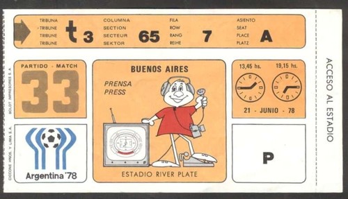 Argentina Soccer World Cup 1978 Press Ticket #33 Unused Netherlands 2 vs Italy 1