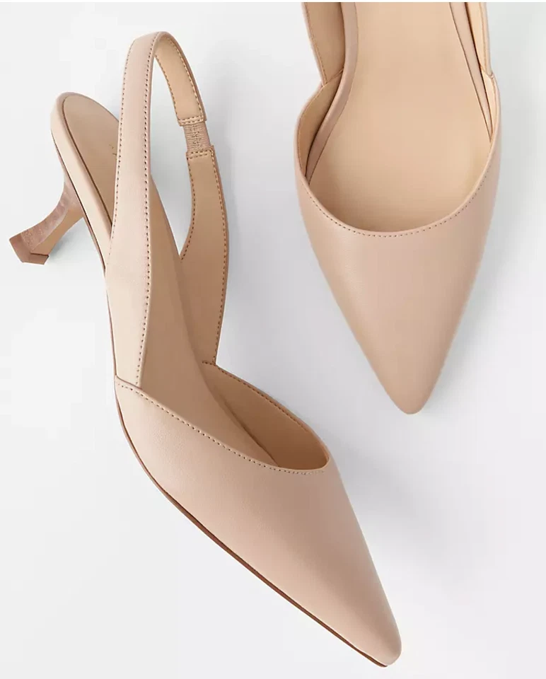 NUEVO ANN TAYLOR CUERO ALMENDRA CLARO HONDA GATITO TACÓN ZAPATOS TACONES ZAPATOS 7 Foto 2 de 4